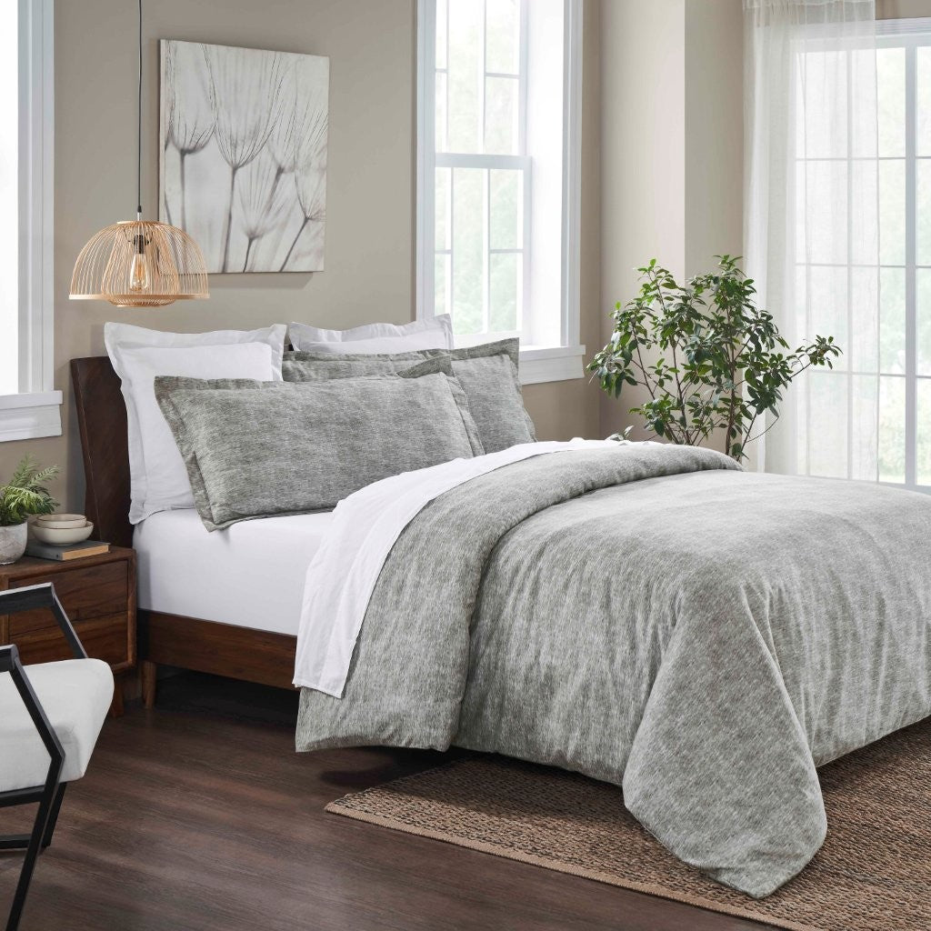 Soft Melange Flannel Cotton Two-Toned Brushed Duvet Cover Set - Cozy Bedding for Winter Nights & Guest Room Comfort