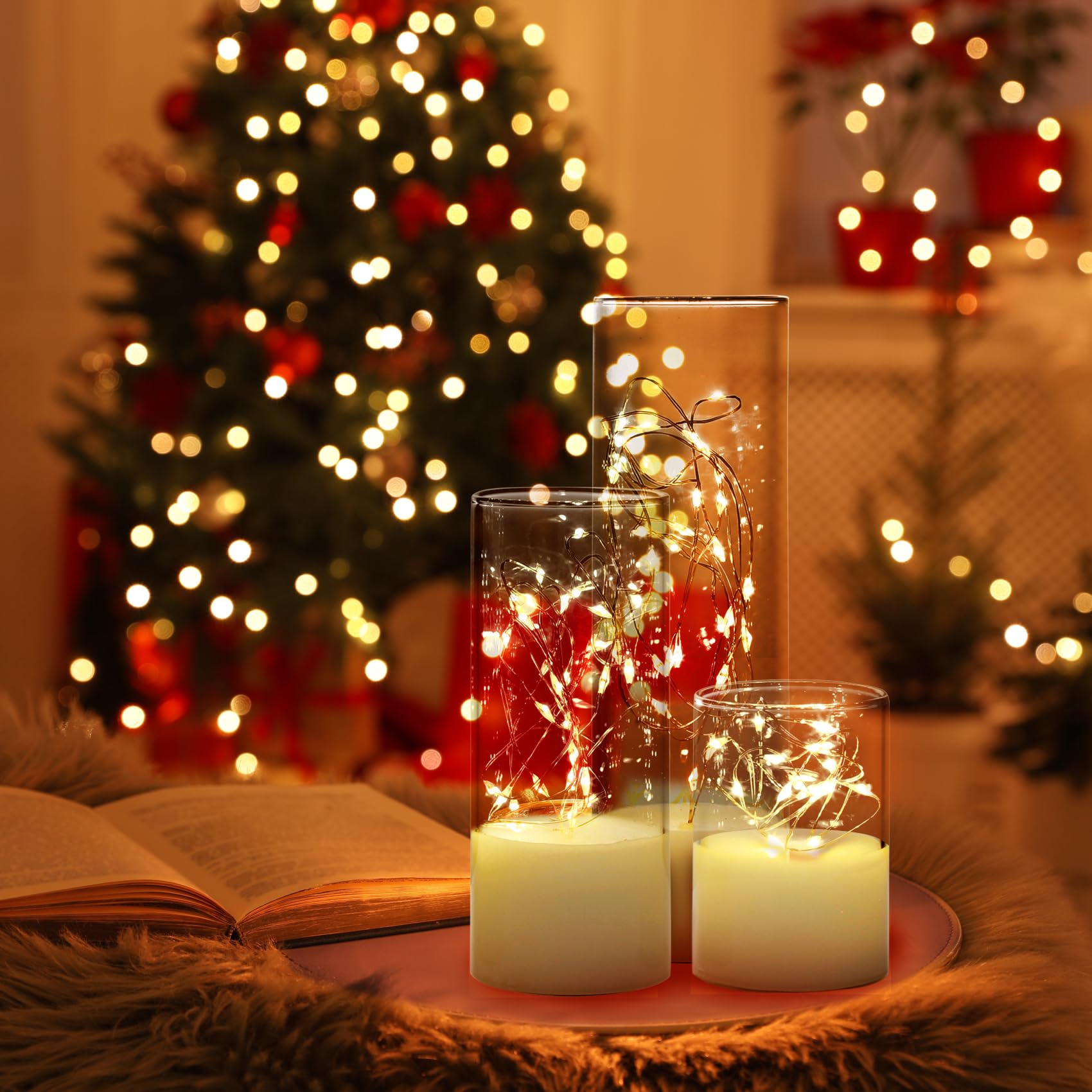 Eywamage Slim Clear Glass Flameless LED Candles with Remote - Battery Operated Flickering Electric Candles (2