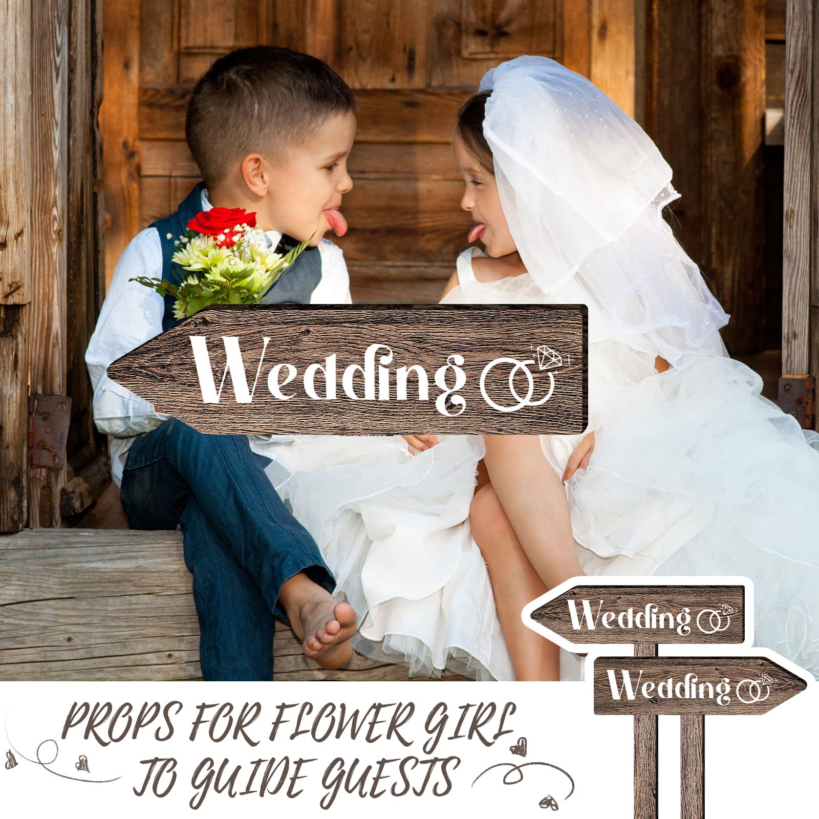 Blulu 2-Piece Wedding Directional Arrow Signs - Wooden 'This Way' & Reception Signs with Stakes | Waterproof Large Wedding Decor for Outdoor Ceremonies & Reception Wayfinding