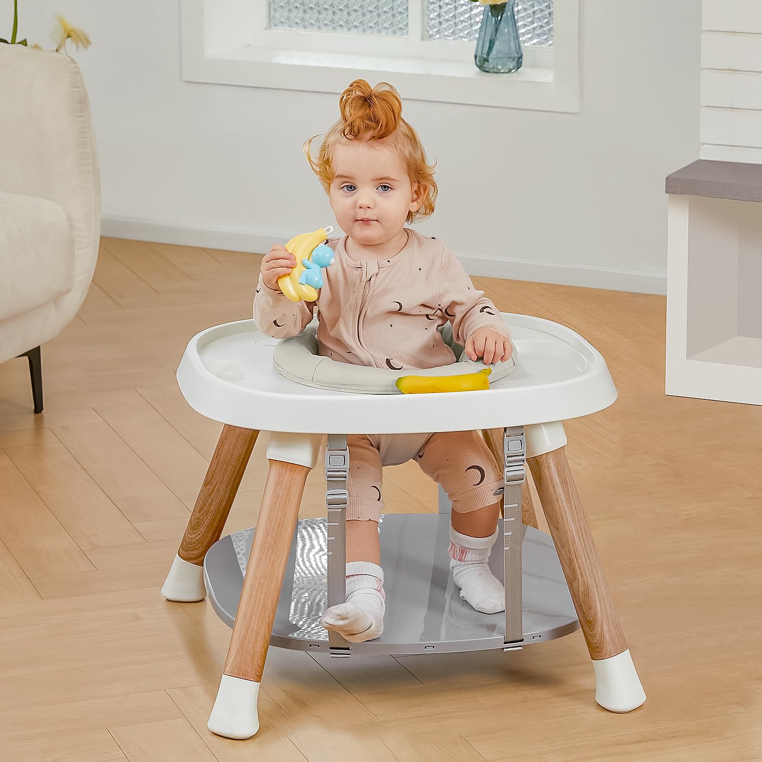14-in-1 Convertible Baby High Chair with Tray & Activity Center - Wood Grain Toddler Booster Seat for Dining, Feeding & Playtime at Home