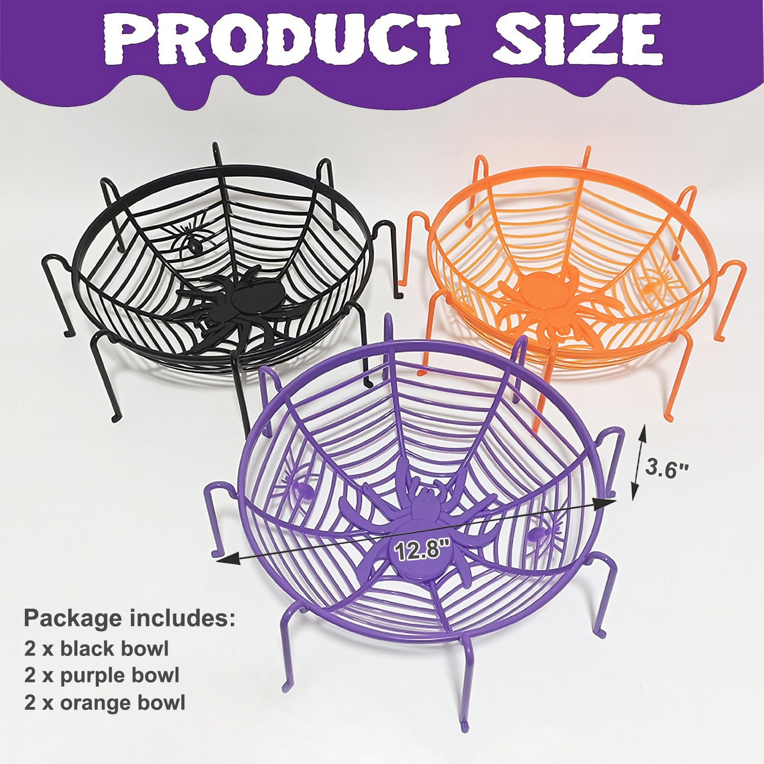 6 Pack Spider Halloween Candy Bowl - Large Plastic Trick or Treat Bowl Set for Porch Decor, Spooky Halloween Party Serving Dishes - Perfect for Candy Display, Treat Distribution & Halloween Decorations