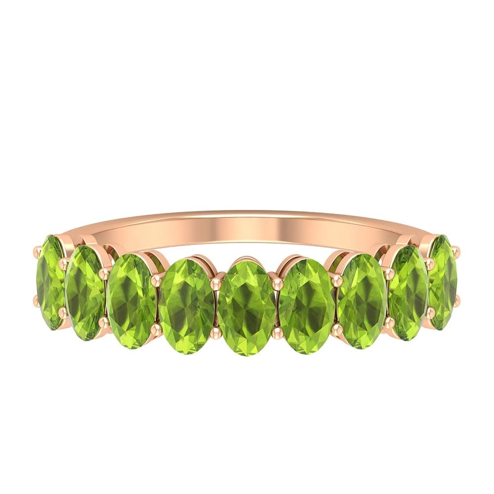1.5 CT Oval Cut Natural Peridot Half Eternity Ring - 14K Solid Gold August Birthstone Jewelry for Women - Perfect for Anniversary, Birthday & Special Occasion Gifts