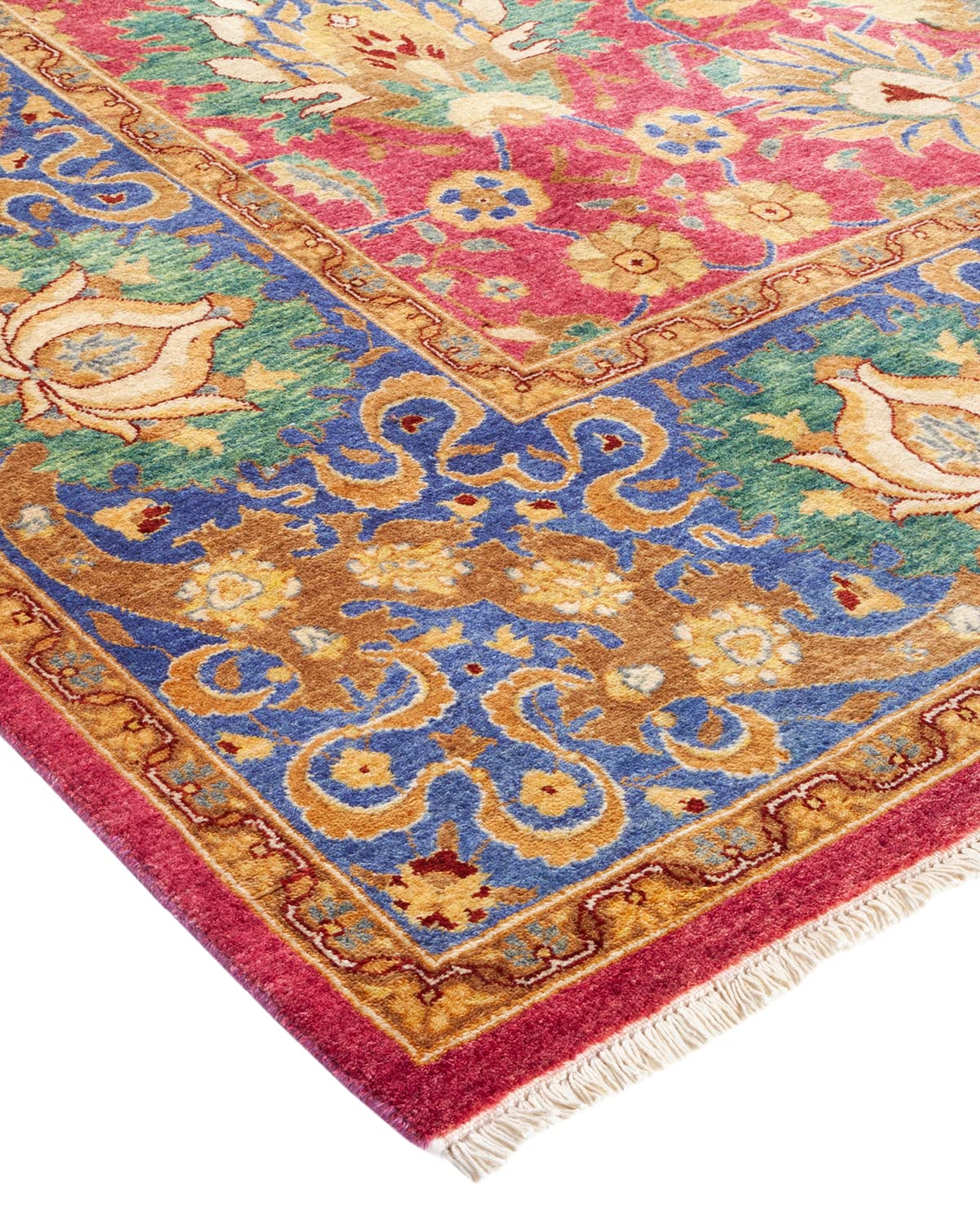 Handmade Wool Traditional Floral Mogul Purple 6x9 Area Rug - Unique Hand-Knotted Solo Rugs for Living Room, Bedroom & Dining Room Decor