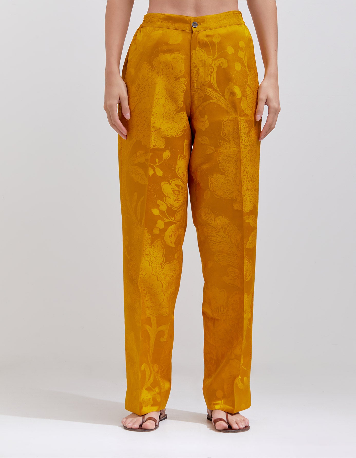 Azaad Silk Damask Mustard Trousers for Women - Elegant & Comfortable Pants for Office, Party & Special Occasions