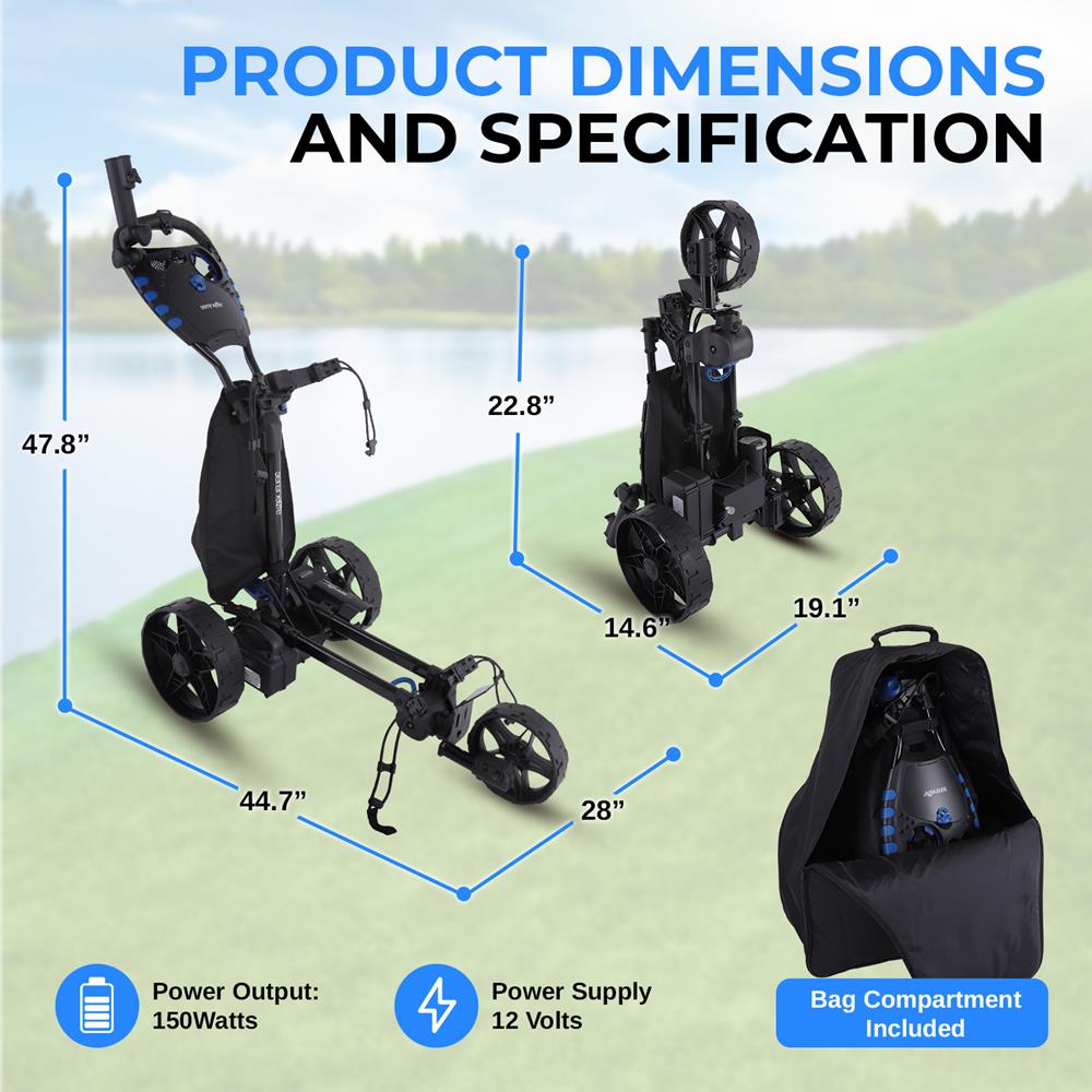 3 Wheel Electric Golf Push Cart - Lightweight & Foldable Golf Trolley for Men & Women - Perfect for Golf Courses, Driving Range & Outdoor Practice