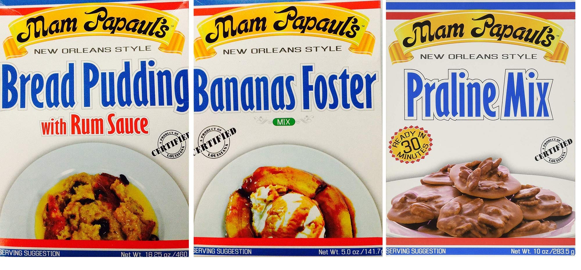 Mam Papaul New Orleans Dessert Mix Bundle - Bread Pudding, Bananas Foster & Praline Mixes (3-Pack) | Easy Homemade Southern Sweets for Parties, Gifts & Family Dessert Nights