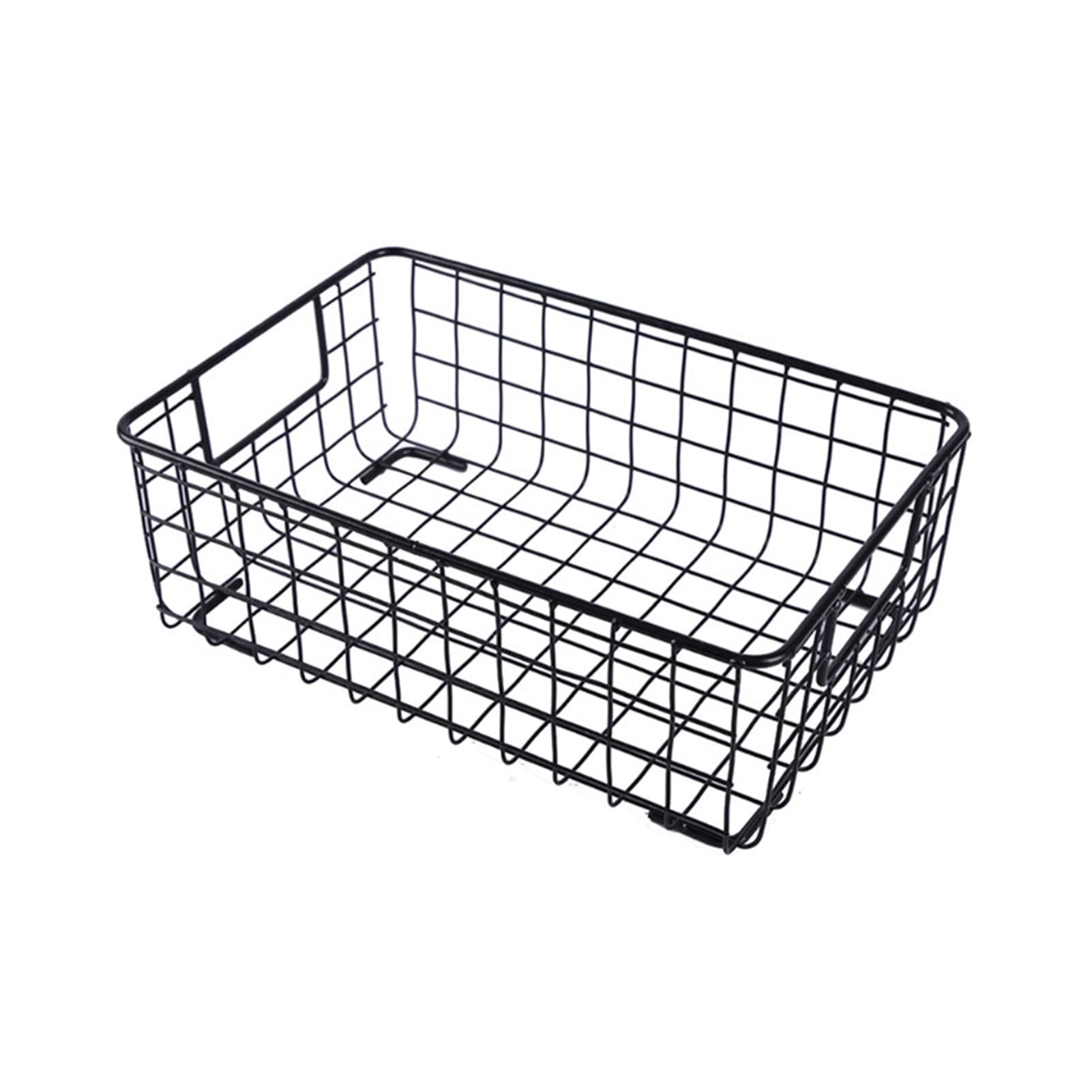 Creative Metal Wire Storage Basket with Handle - Wrought Iron Art Fruit & Vegetable Holder, Snacks Organizer, Kitchen Sundries Container - Small Black - Perfect for Kitchen Counter, Pantry, or Dining Table Storage