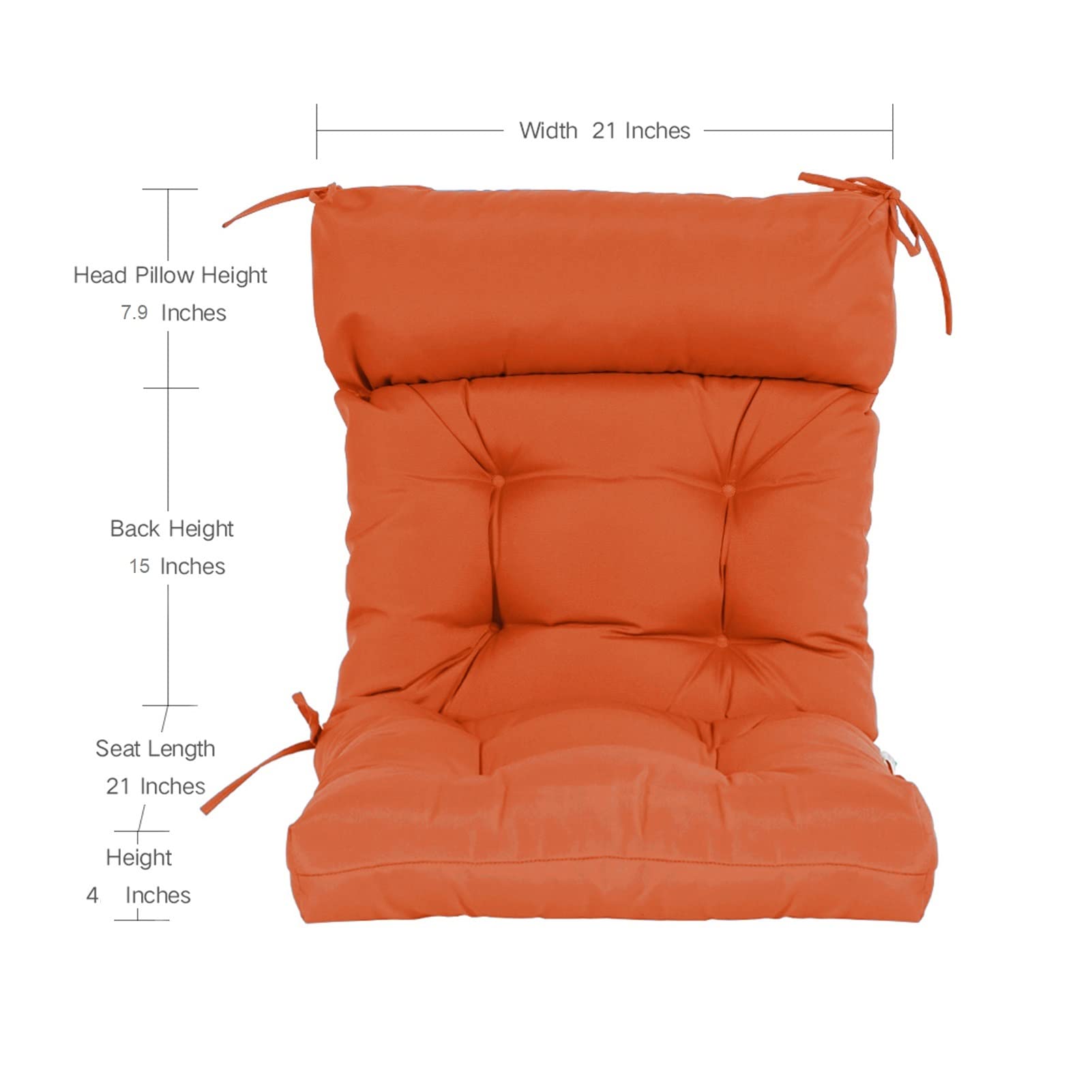 QILLOWAY Indoor/Outdoor High Back Chair Cushion Set - 4 Pack Tufted Replacement Cushions in Orange | Perfect for Patio, Deck, and Dining Chairs