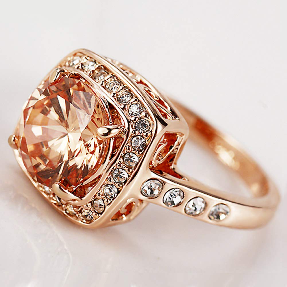 18K Rose Gold Plated Cubic Zirconia Topaz Rings for Women - Elegant Yellow Shinning Statement Jewelry for Parties, Weddings & Everyday Wear