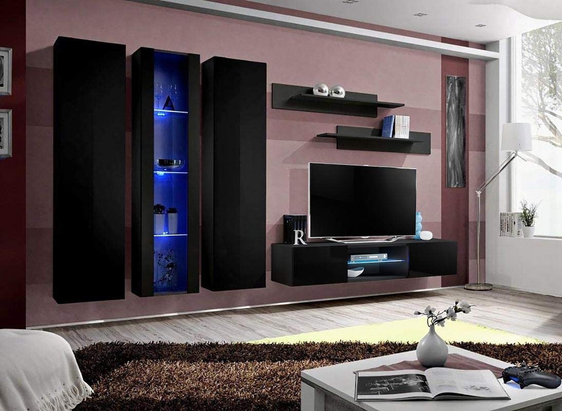 Modern Wall-Mounted TV Stand with Storage Shelves & LED Lights - 33