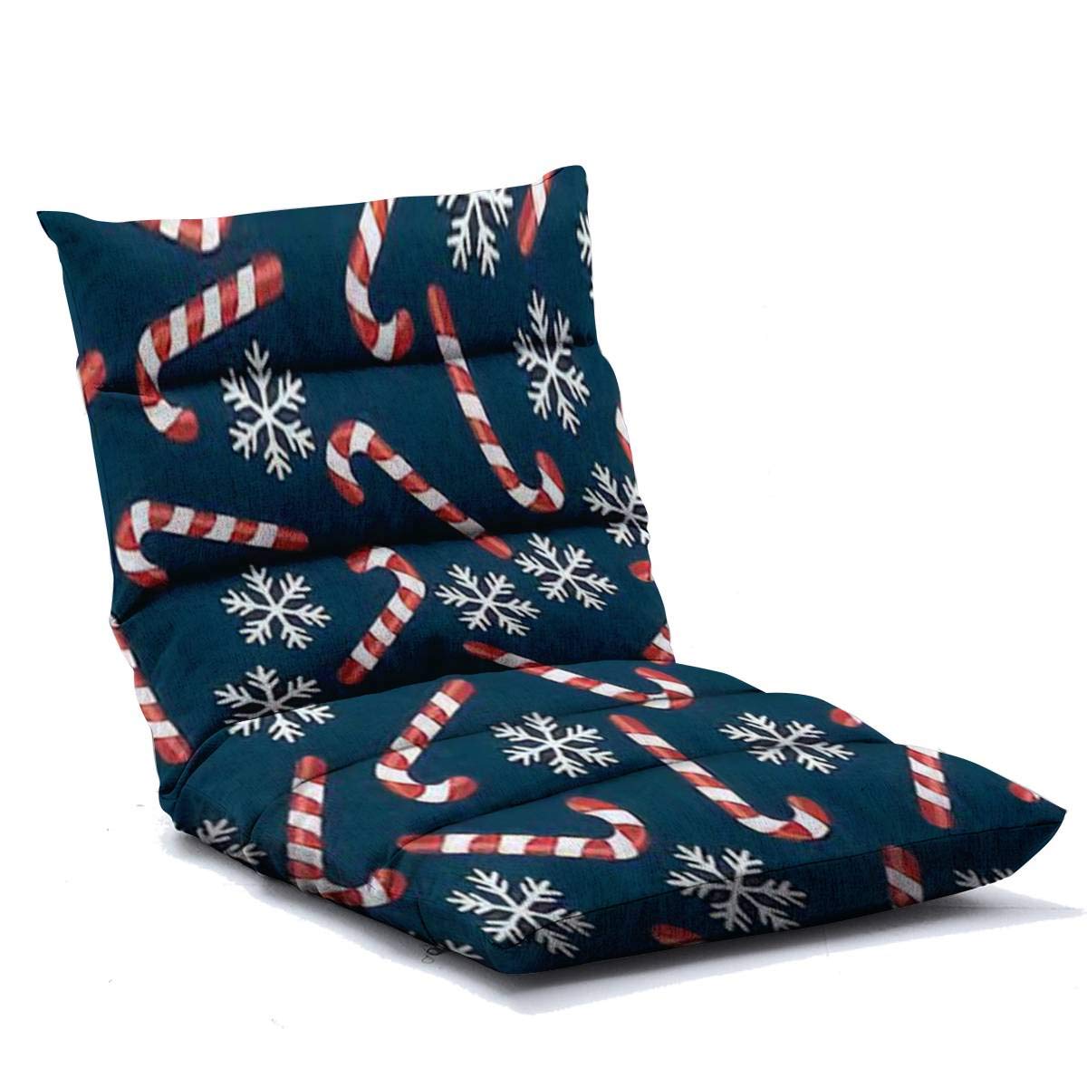 Adjustable Memory Foam Floor Chair - Folding Lounger Sofa for Adults with Christmas Snowflakes & Candy Canes Design - Perfect for Home, Office, Reading, Watching TV & Gaming