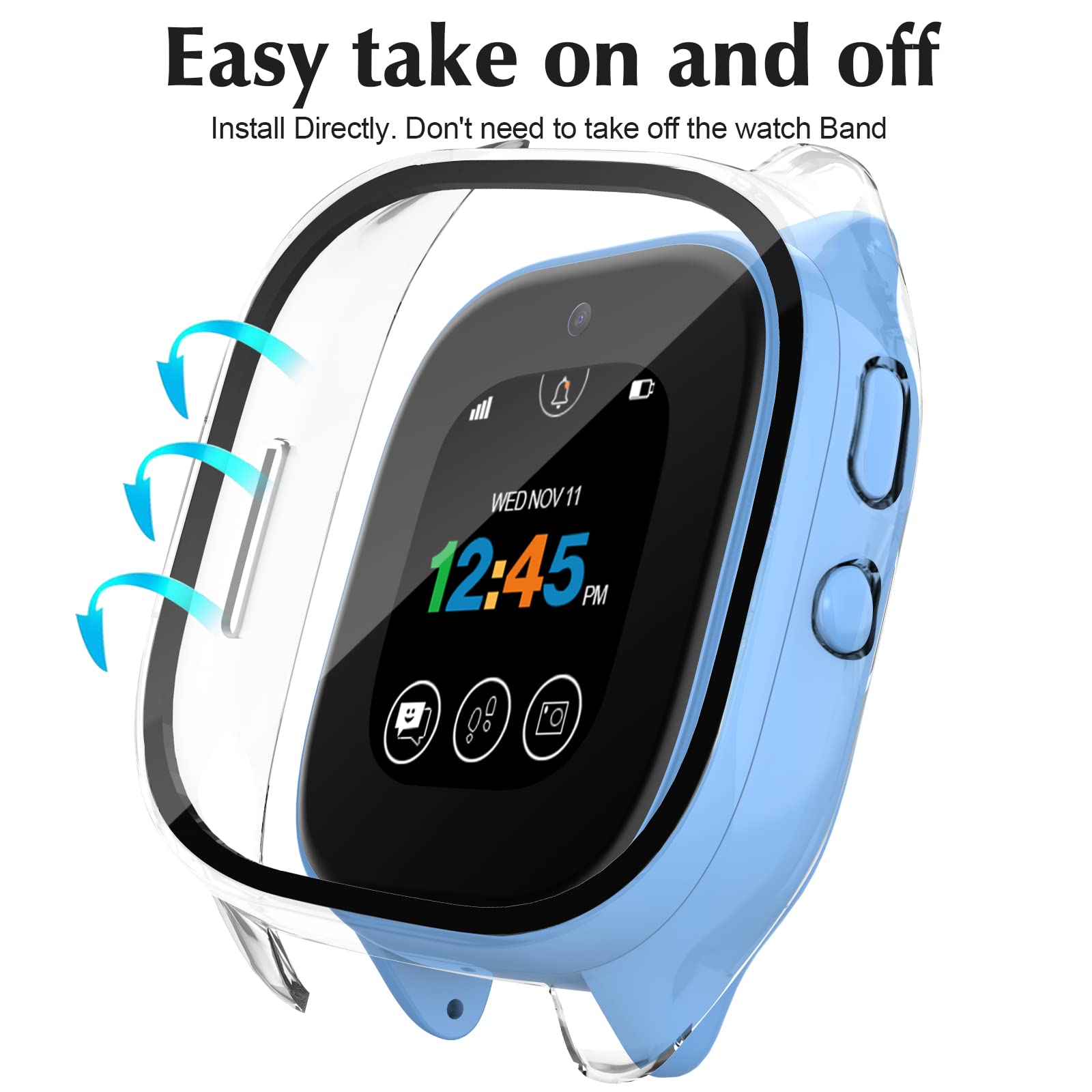 2-Pack Gizmo Watch 3 Screen Protector for Kids - Tempered Glass & Hard PC Full Coverage Protective Case (Clear) - Durable Scratch-Resistant Screen Guard for Verizon GizmoWatch 3 - Perfect for School, Play & Outdoor Activities