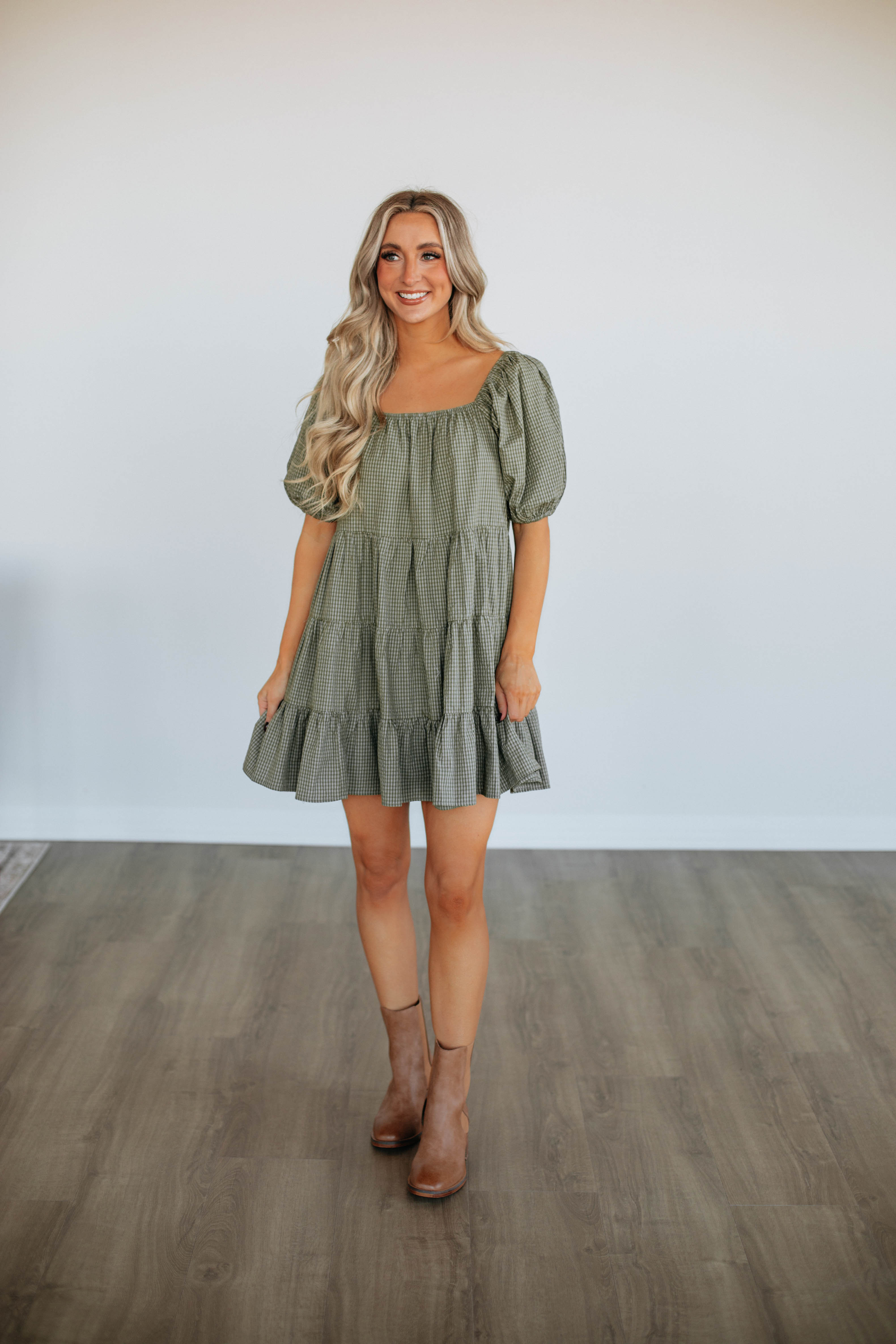 Laren Gingham Dress for Women - Olive Green Plaid Summer Dress | Casual & Party Wear | Perfect for Picnics, Dates, and Office Outfits