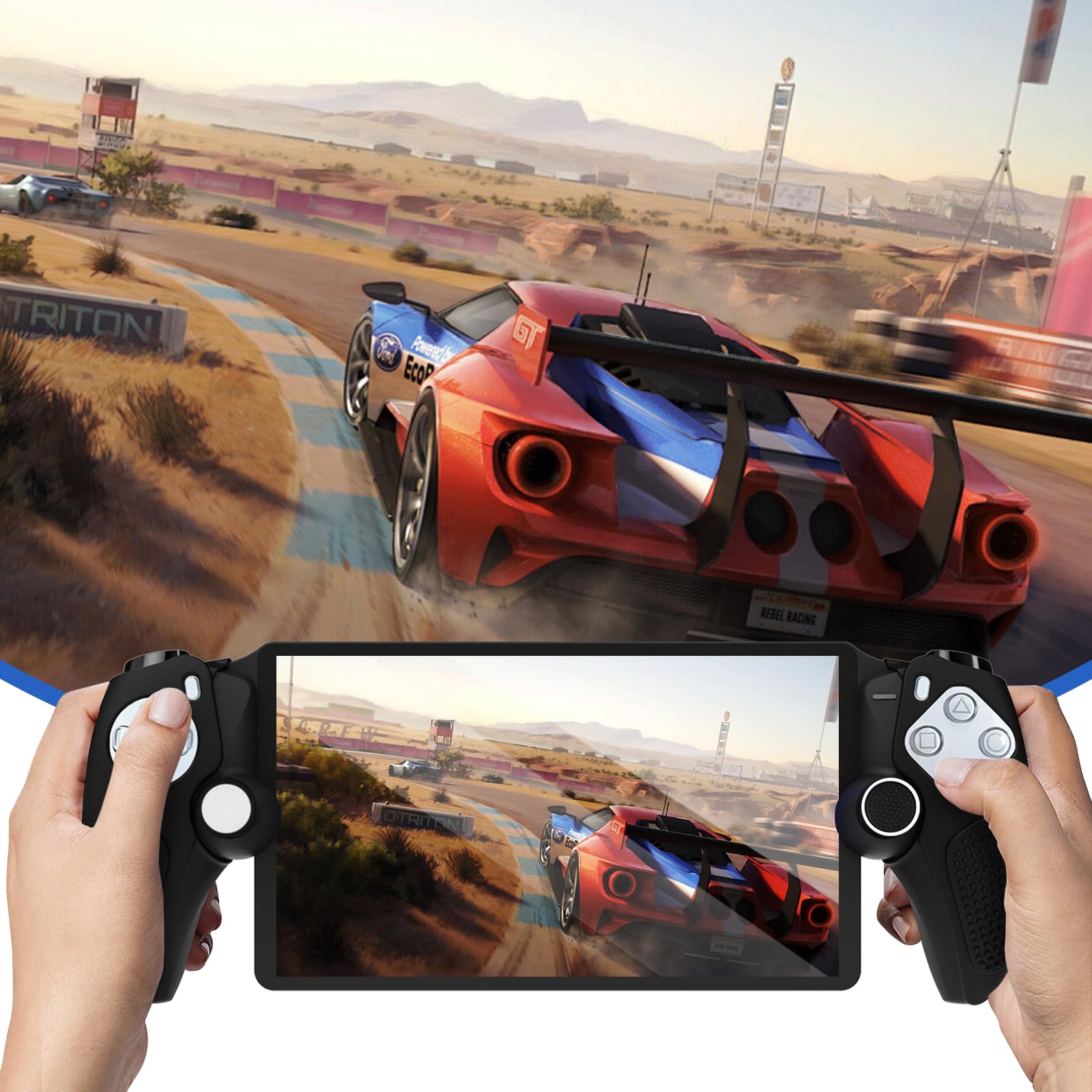 DLseego Silicone Protective Case Cover for PlayStation Portal Remote Player & PS5 Console - Soft Hand Grip Handle Shell Protector with 4PCS Thumb Grips Caps Accessories Kit (Black) | Perfect for Gaming Sessions, Travel Protection & Enhanced Grip Comfort