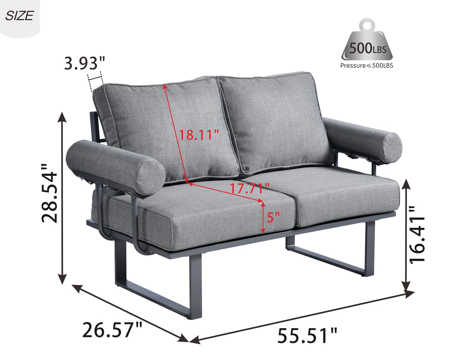 Ovios Outdoor Patio Furniture Set - Aluminum Loveseat with Thick Cushions & High Back Sofa Couch, Black-Grey Conversation Set for Yard, Porch, Deck | Perfect for Garden Relaxation & Outdoor Entertaining