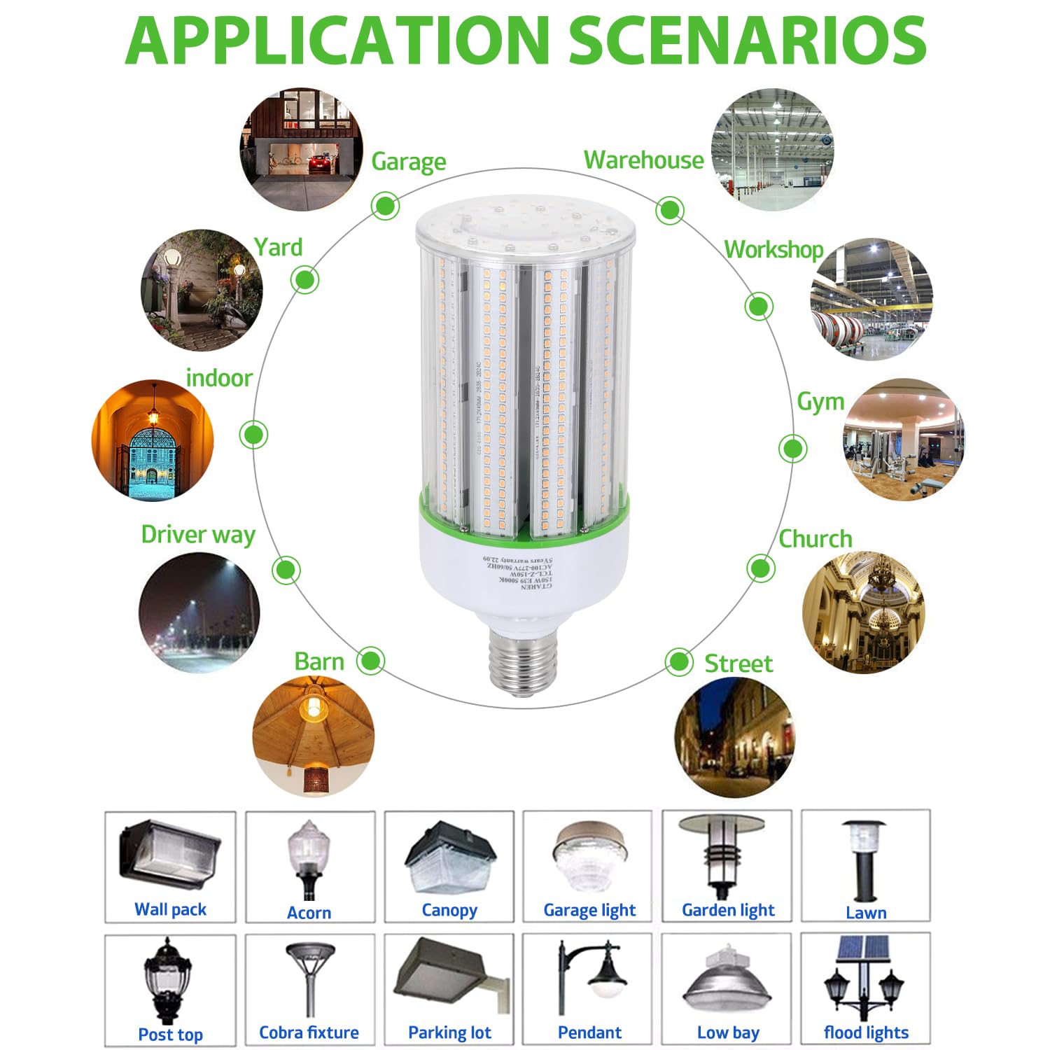 150W LED Corn Cob Light Bulb 2-Pack - 600W Equivalent to Metal Halide/HPS/HID/CFL - 5000K Daylight White - E39 Mogul Base - Commercial & Industrial LED Retrofit Bulb - Perfect for Gyms, Workshops, Warehouses, and High Bay Lighting Fixtures