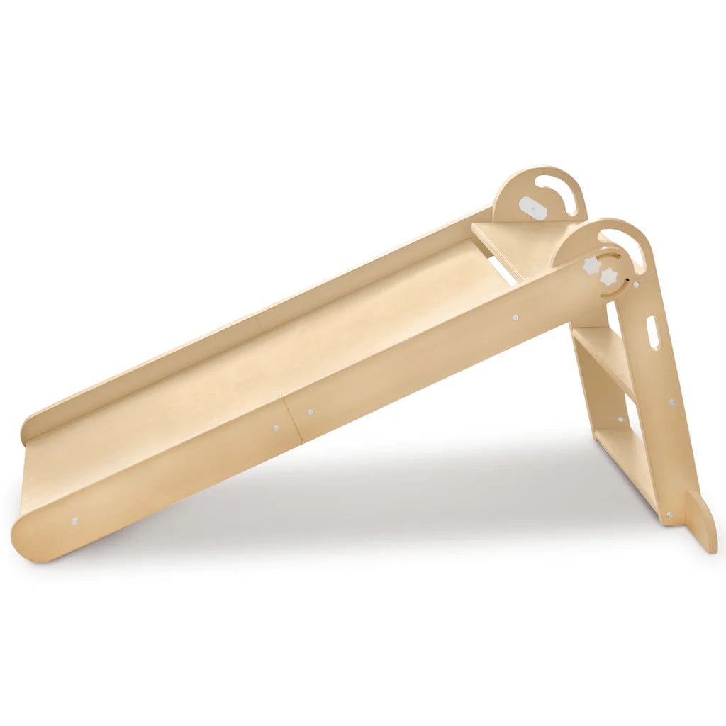 Little Partner 2-in-1 Folding Learn 'N Slide Natural Wood Toddler Slide & Climbing Toy - Perfect for Indoor Playroom & Backyard Fun