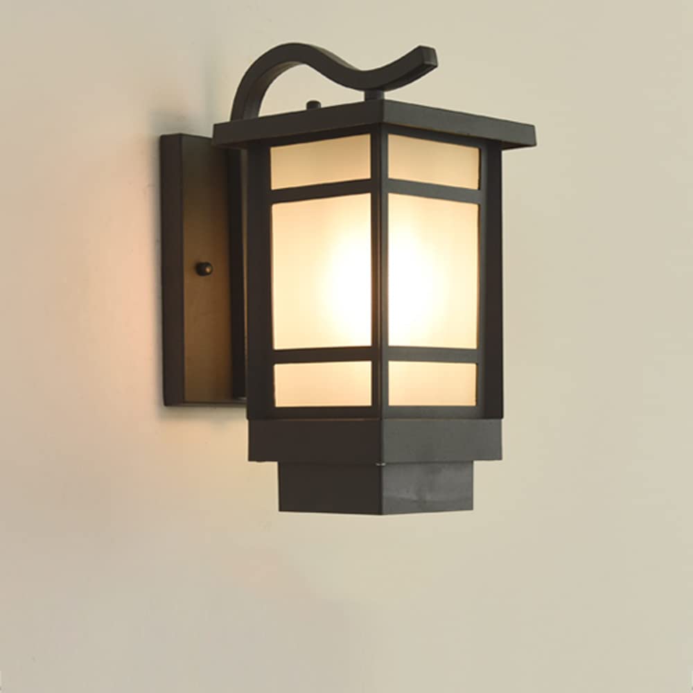 Matte Black Outdoor Wall Lantern with Square Frosted Glass Shade - Waterproof Exterior Porch Light Fixture - Aluminum Wall Mount Lamp for Garage, Doorway, Patio & Garden Lighting