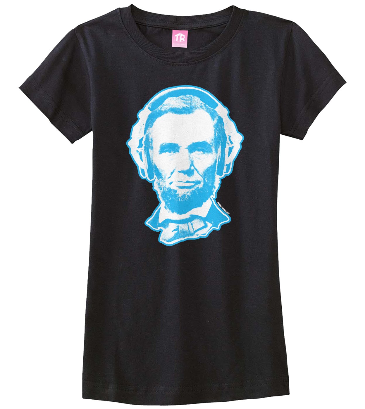 Threadrock Big Girls' Abraham Lincoln Headphones Graphic Fitted T-Shirt - Fun & Stylish Music Lover Tee for School, Concerts & Casual Wear