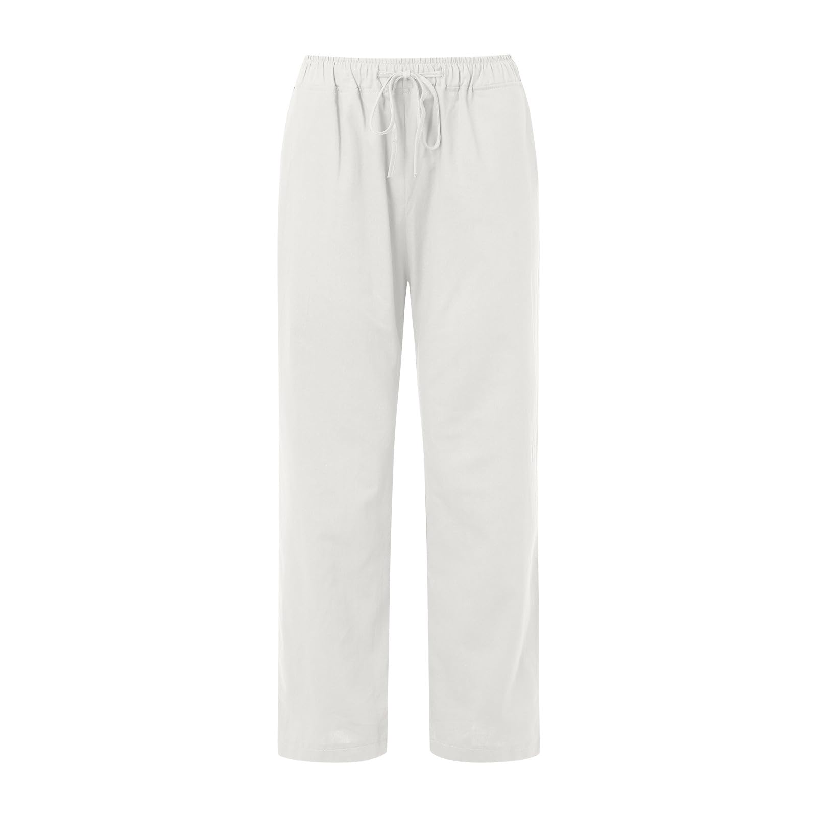 Women's Wide Leg Linen Pants with Drawstring Waist - Comfortable Elastic Casual Cotton Sweatpants for Work, Lounge & Travel