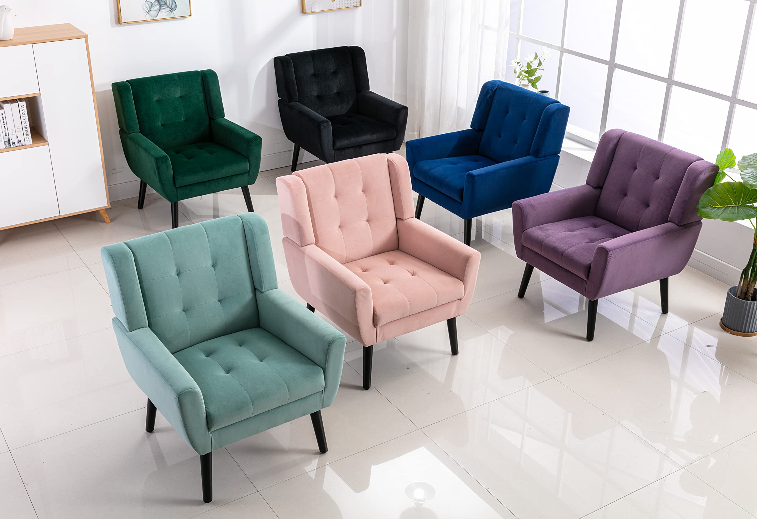 Luxury Velvet Accent Chair with Tufted Upholstery & Solid Wood Legs - Modern Armchair for Living Room, Bedroom or Reading Nook - Comfortable Single Sofa (2 Pack, Lavender Purple) - Perfect for Home Decor, Lounge Relaxation & Cozy Reading Spaces