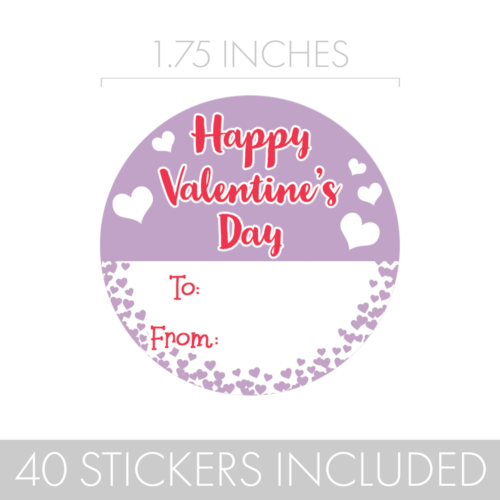 Valentine's Day Stickers for Kids - 40 Pack Colorful Heart Labels in Pink, Teal & Purple - Perfect for Classroom Rewards, Party Favors & DIY Valentine Cards