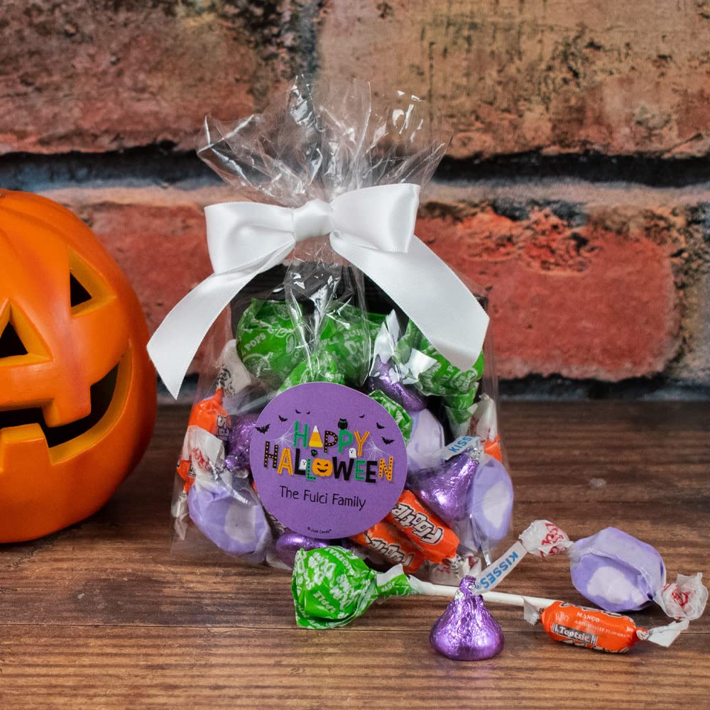 12ct Personalized Halloween Candy Goodie Bags - Bulk Party Favors for Kids & Adults (12 Count, Purple) - Happy Halloween Treats for Trick or Treat, Classroom Parties & Halloween Events