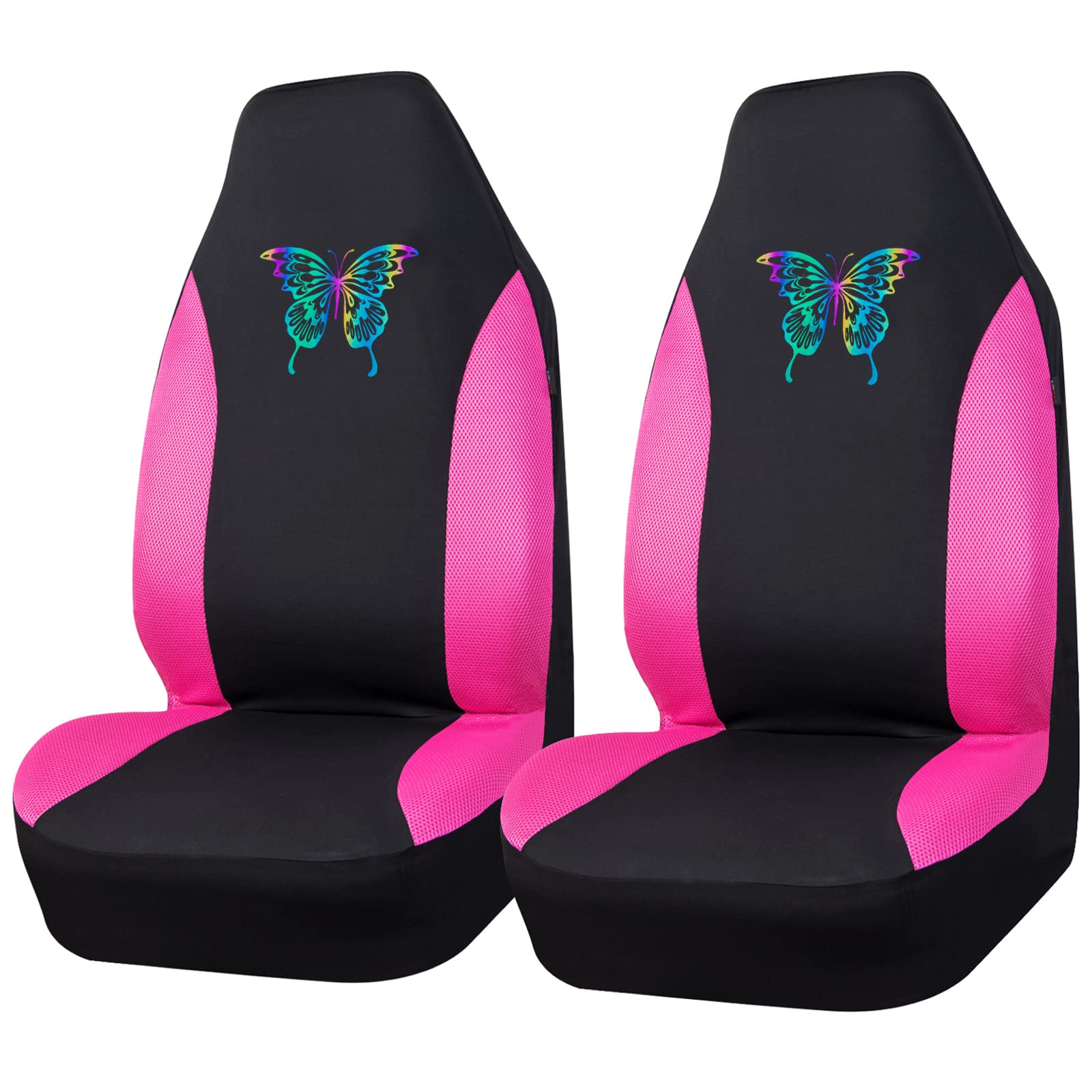 Universal CAR PASS Reflective Colorful Butterfly Front Seat Covers - Pink 3D Air Mesh Breathable Car Seat Covers for Cars, Trucks & SUVs | Airbag Compatible, Comfortable Driving Accessories for Women & Girls (Black & Pink)