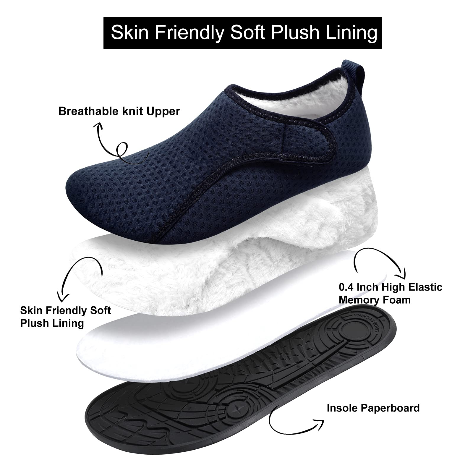 L-RUN Anti-Slip House Slippers for Women & Men - Indoor/Outdoor Warm Home Shoes for Comfort