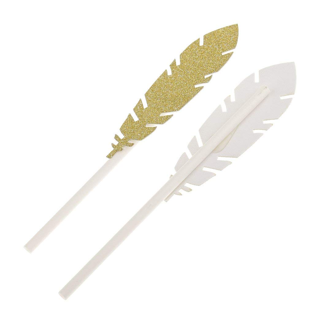 30pcs Gold Glitter Feather Cake Toppers - Elegant Cupcake Food Picks for Baby Shower, Birthday Party & Wedding Cake Decorations - Perfect for DIY Desserts and Special Celebrations