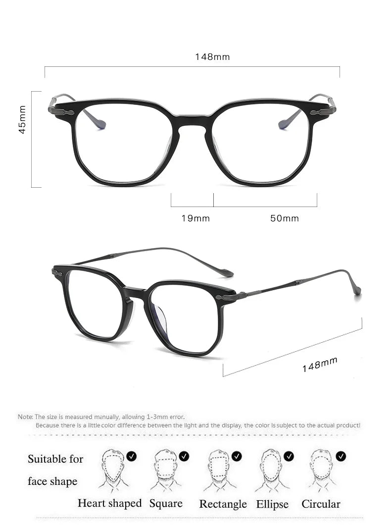 Aimee Unisex Full Rim Square Titanium Acetate Eyeglasses Frame 945887 - Lightweight Durable Eyewear for Work, Reading & Fashion