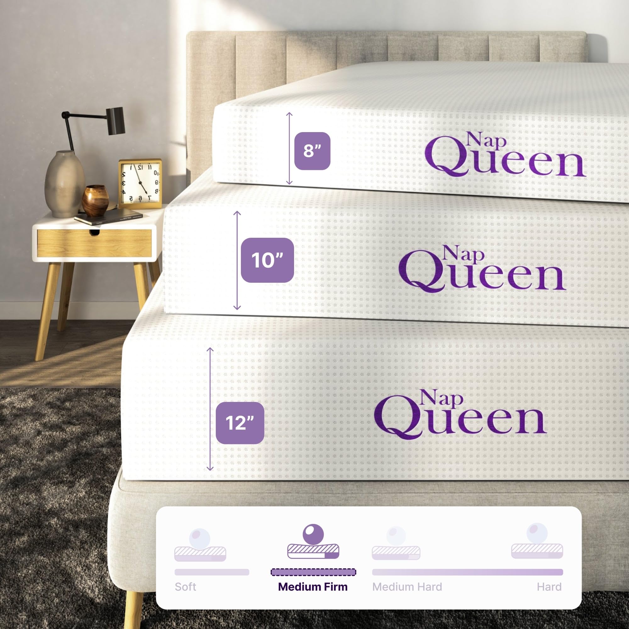 NapQueen 10 Inch Queen Size Bamboo Charcoal Memory Foam Mattress - Cooling Gel Infused, Pressure Relief, CertiPUR-US Certified, Bed in a Box for Back & Side Sleepers - Perfect for Guest Rooms, Dorms & Apartments