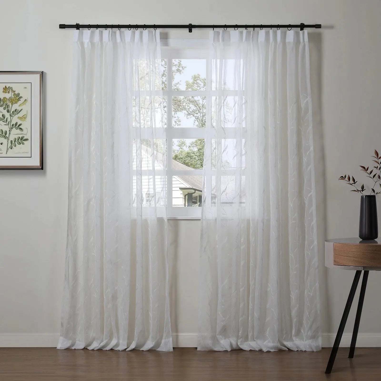 Florida Embossed White Semi-Sheer Pleated Curtains - Elegant Window Treatment for Living Room & Bedroom