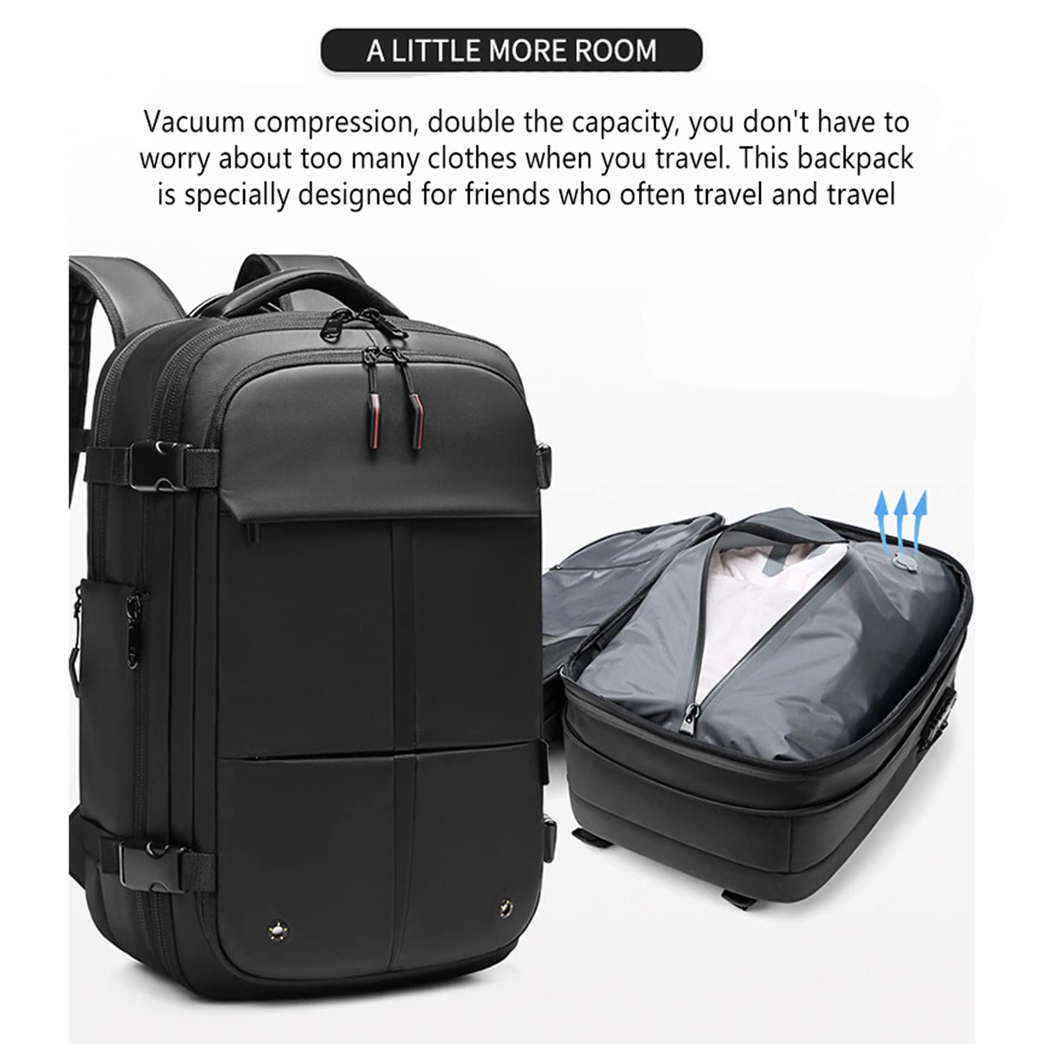 **19 Inch Expandable Laptop Backpack for Men - Large Capacity Vacuum Compression Travel Backpack with Dry/Wet Separation - Perfect for Business, Commuting & Outdoor Adventures (Black)**