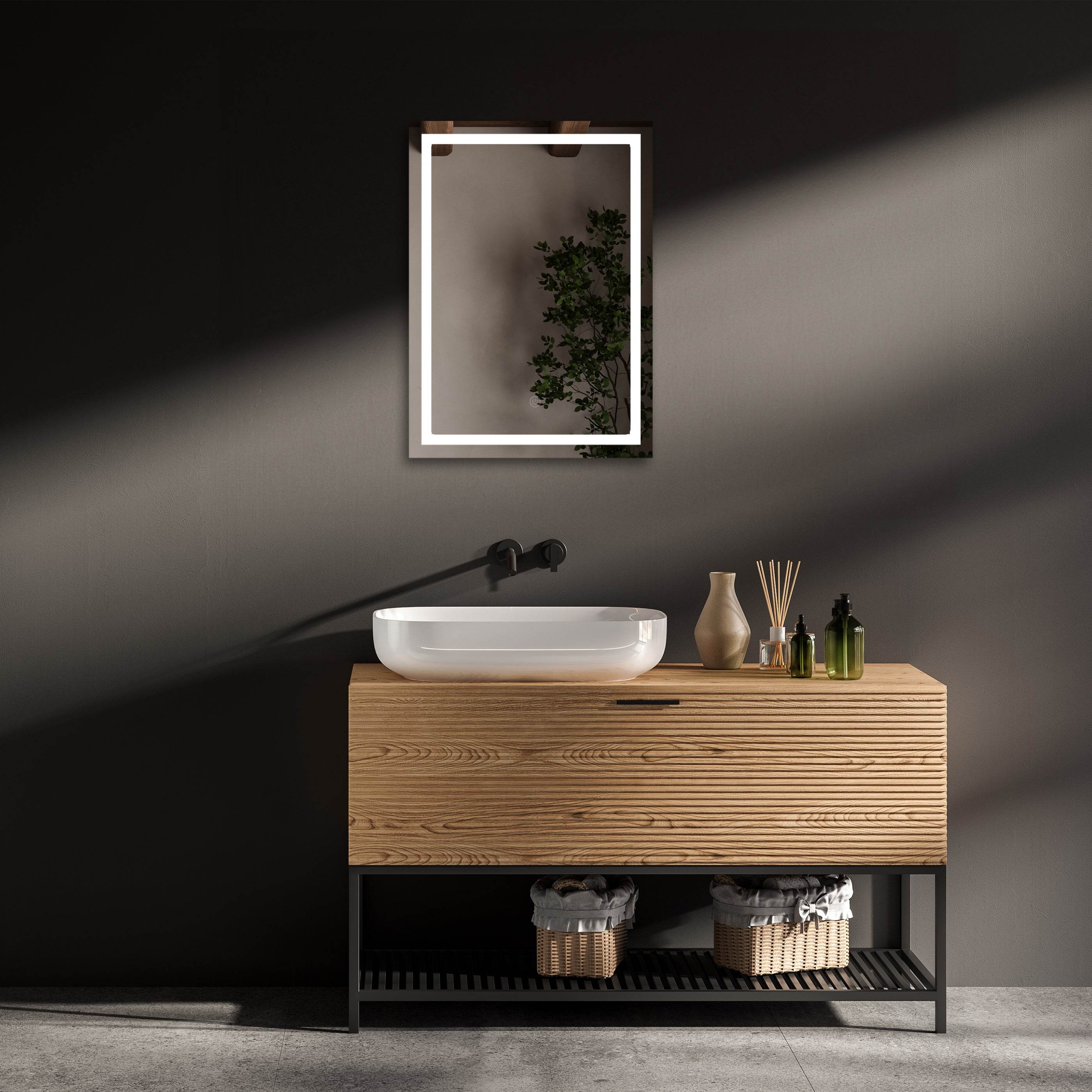 Riga LED Bathroom Mirror with Adjustable Dimmer & Anti-Fog Function - 4 Size Options for Vanity, Makeup, and Shaving