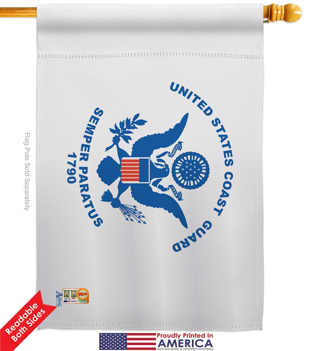 US Coast Guard Garden House Flags Kit - Double-Sided 28x40 Inch Armed Forces Yard Banner - USCG Semper Paratus Military Veteran Retirement Gift - Made in USA for Patriotic Home & Garden Decoration