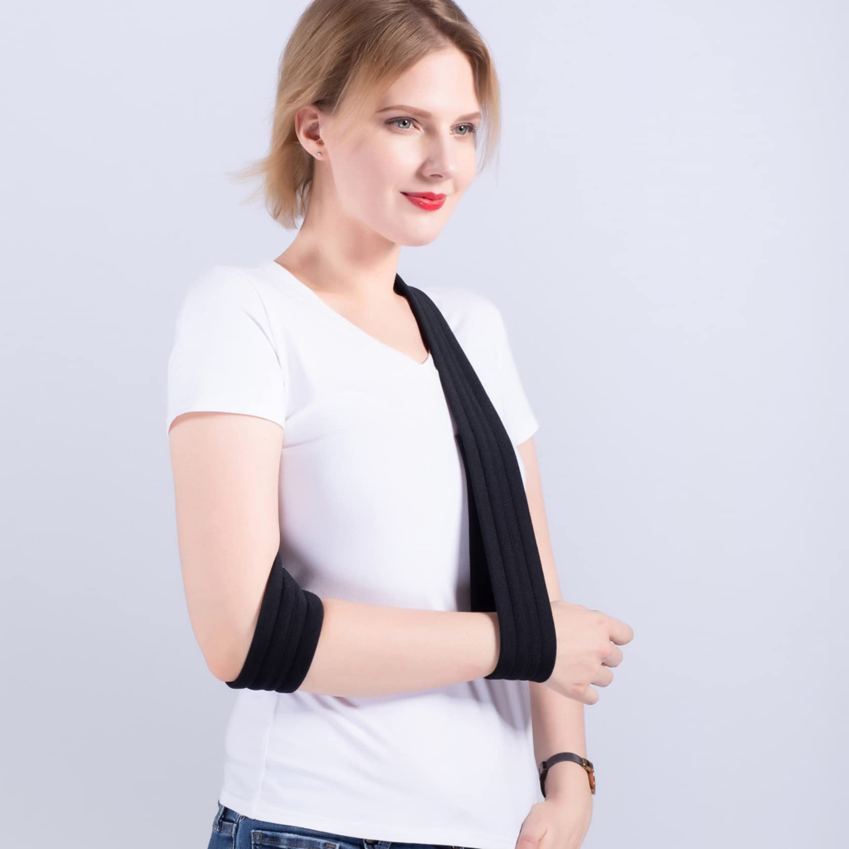 Adjustable Lightweight Arm Sling for Men & Women - Comfortable Left/Right Arm Support for Hand, Elbow Injuries (Black) - Ideal for Post-Surgery, Sports Injuries & Daily Recovery