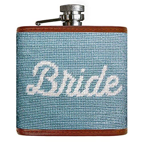 Smathers & Branson Antique Blue Needlepoint Flask for Brides - Perfect Wedding Gift, Bridal Shower Present & Bachelorette Party Accessory