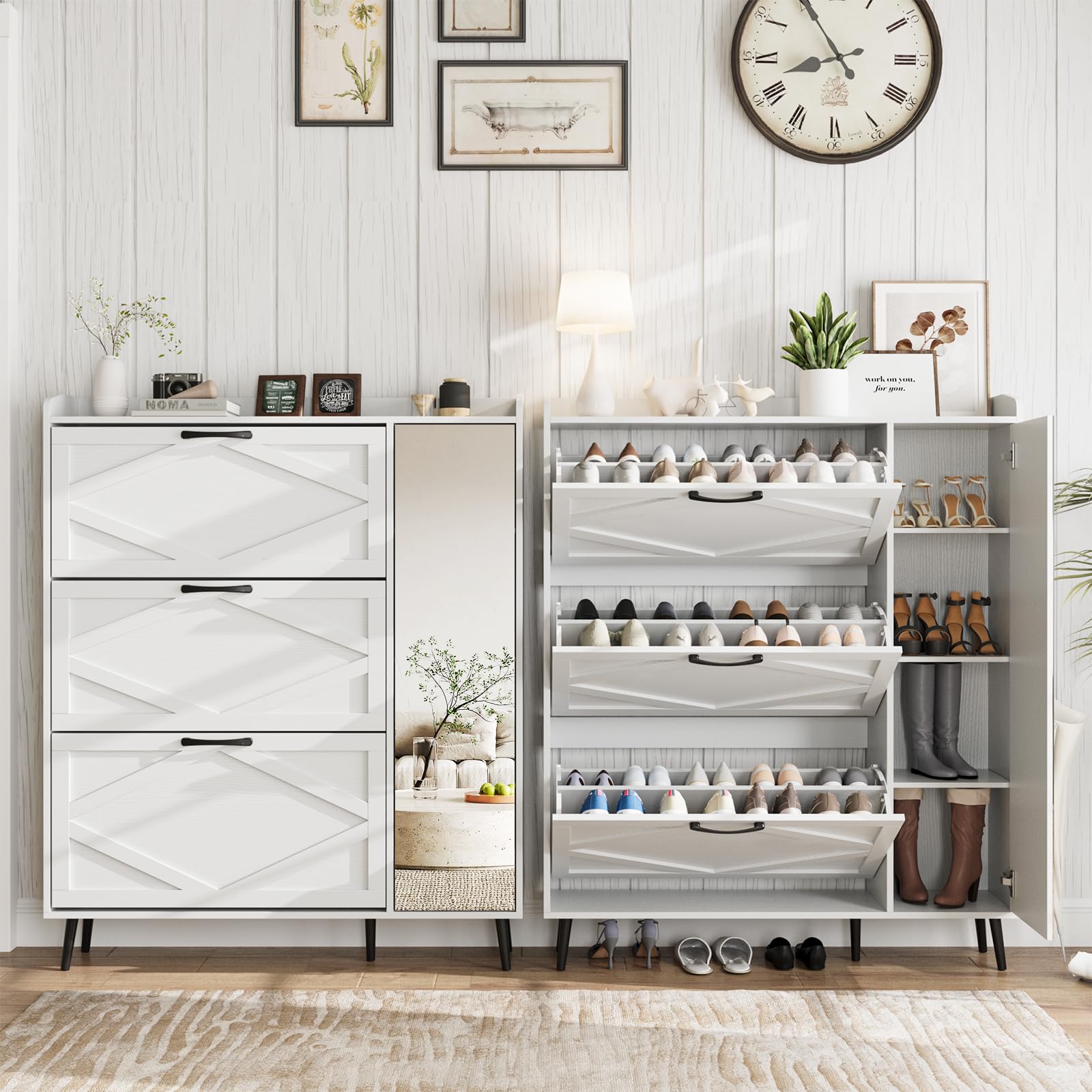 Maupvit 3-Drawer Shoe Cabinet with Mirror - Slim Hidden Storage for Entryway & Hallway