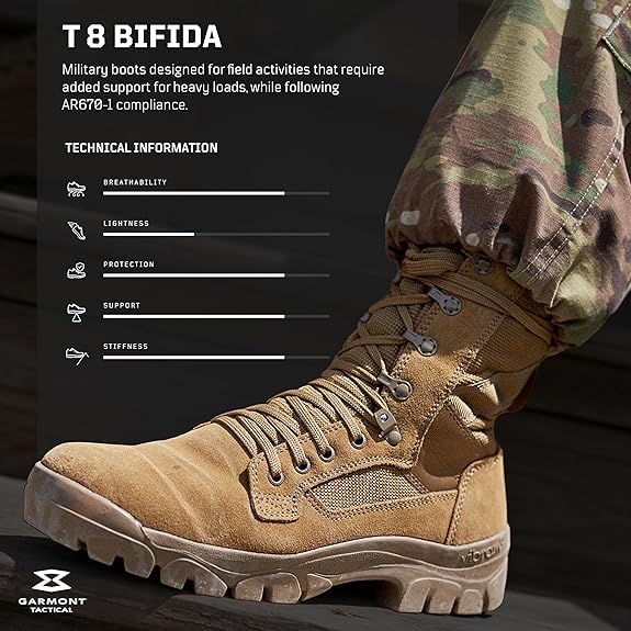 GARMONT T8 Bifida Tactical Military Boots for Men & Women - AR670-1 Compliant Combat Shoes, Suede Leather Multi-Terrain Footwear in Coyote (Size 13) - Ideal for Army, Air Force, Hiking & Outdoor Adventures
