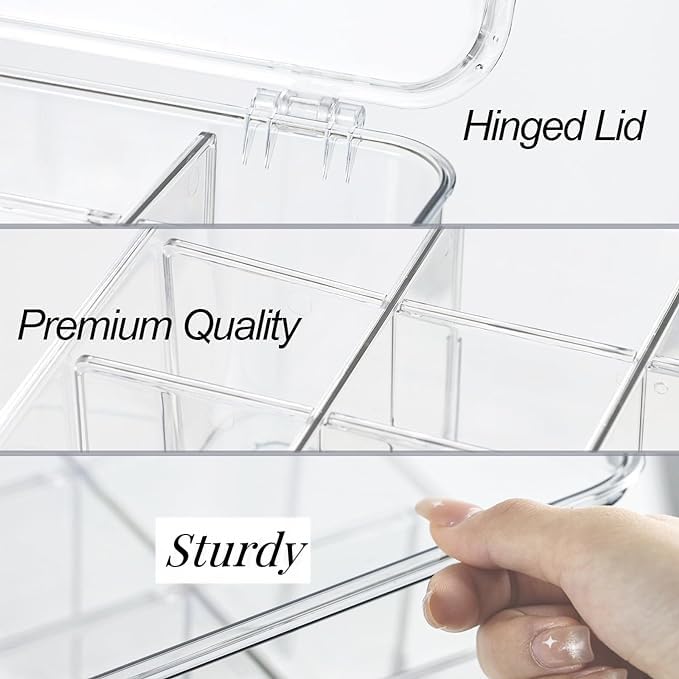16-Compartment Plastic Drawer Organizer with Lid - Clear Storage Bin for Socks, Underwear, Bras, Scarves & Ties - Removable Dividers for Dresser Drawer Organization - Perfect for Bedroom, Closet & Travel Storage