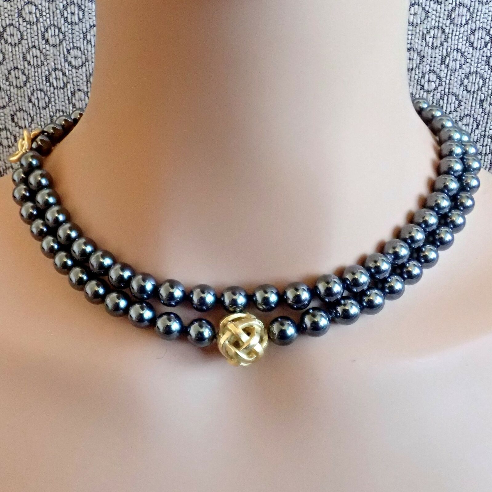 Authentic Angela Cummings 18k Yellow Gold Hematite Bead Necklace - 38 Inch Vintage 1988 Jewelry for Women, Perfect for Evening Parties & Special Occasions