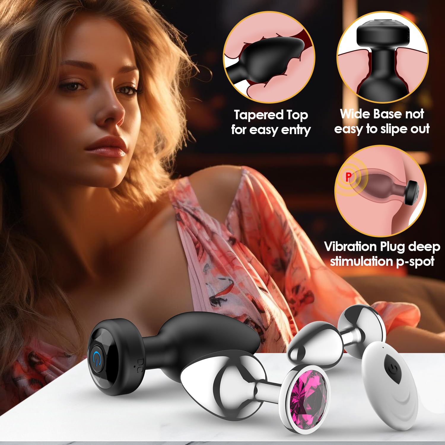 10-Speed Vibrating Anal Plug with Remote Control - 3PCS Metal Prostate Massager for Men & Women | Remote Controlled Adult Sex Toy for Couples Play & Solo Pleasure | Perfect for BDSM, Roleplay & Sensual Exploration