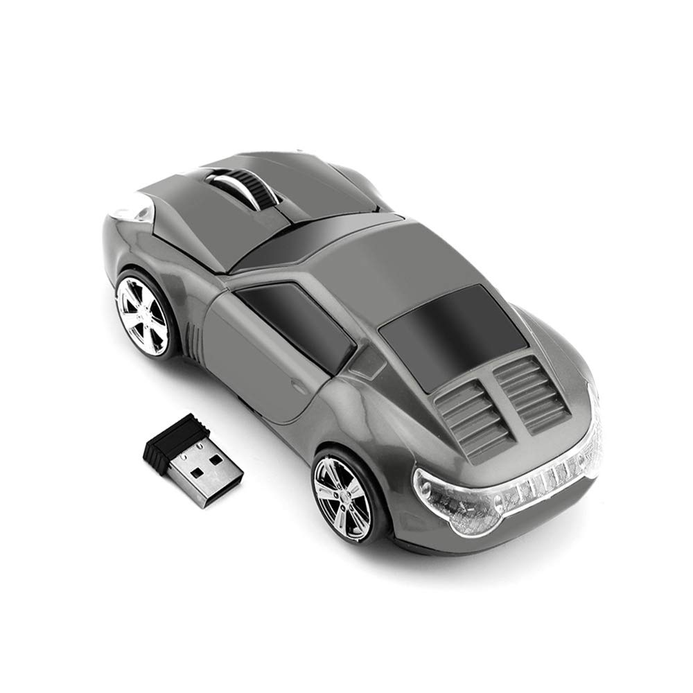 Wireless Sports Car Mouse - Optical USB Computer Mouse for PC & Laptop - Portable Mini Gaming Mouse (Gray) - Perfect for Office, Gaming & Travel Use