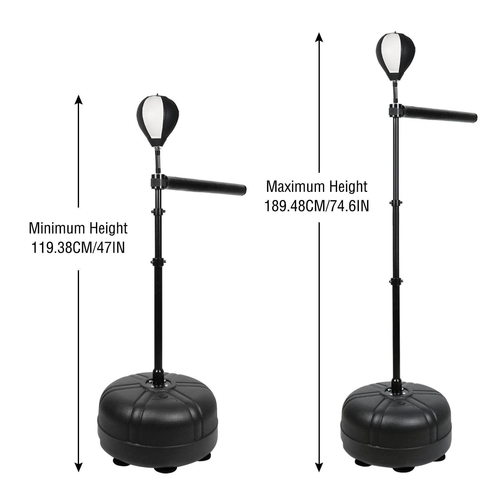Adjustable Freestanding Boxing Bar - Height Adjustable Spinning Speed Trainer for MMA, Boxing, Stress Relief & Fitness - Black & White - Perfect for Home Gyms, Martial Arts Training & Cardio Workouts