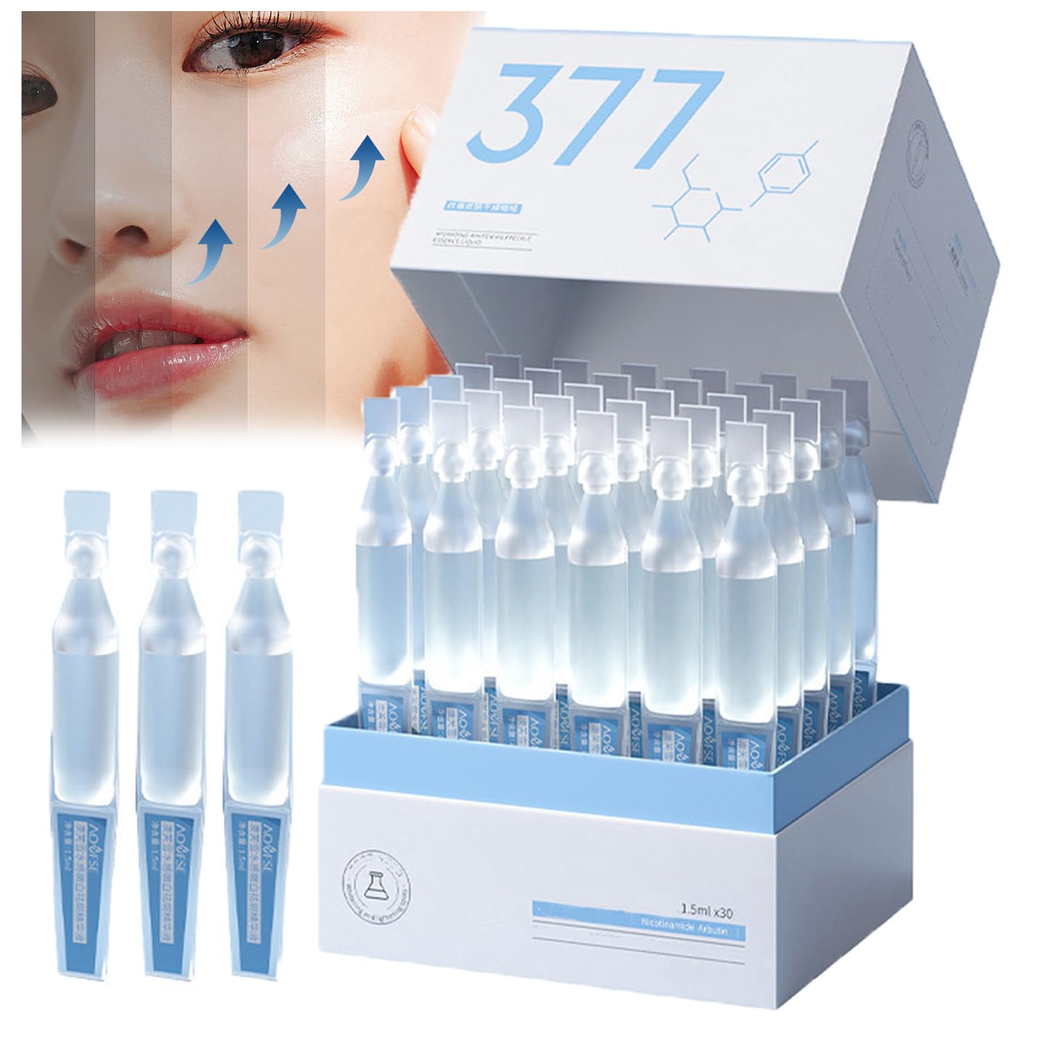 **3% Hyaluronic Acid Serum Tubes - Ultra Hydrating Facial Serum for Dry Skin, 30pcs/Box - Deep Moisturizing & Plumping for Day & Night Skincare Routine**