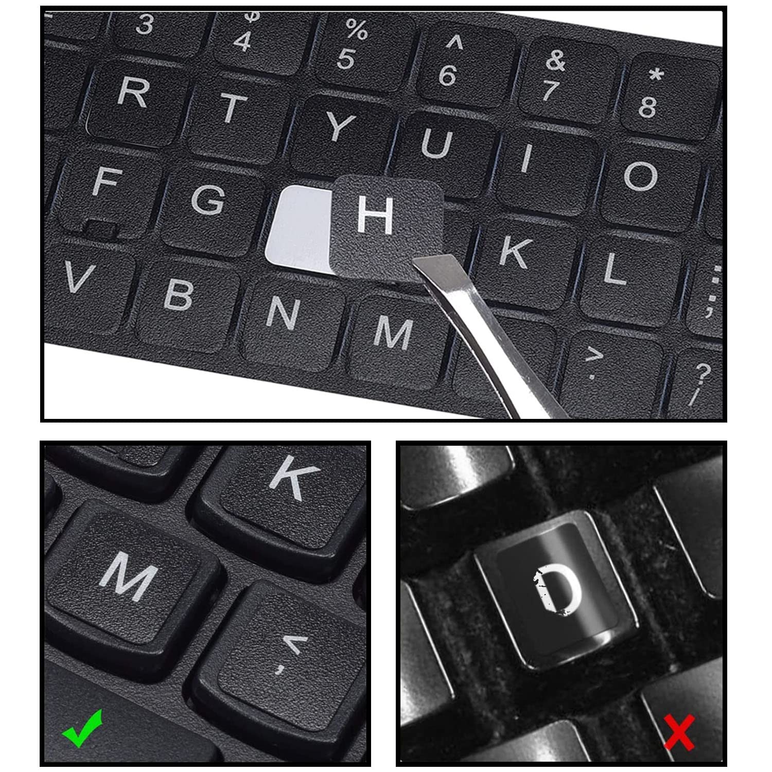 6PCS Universal English Keyboard Letter Stickers - Black Replacement Key Labels for PC, Laptop & Desktop Computers | Perfect for Typing, Coding & Office Work