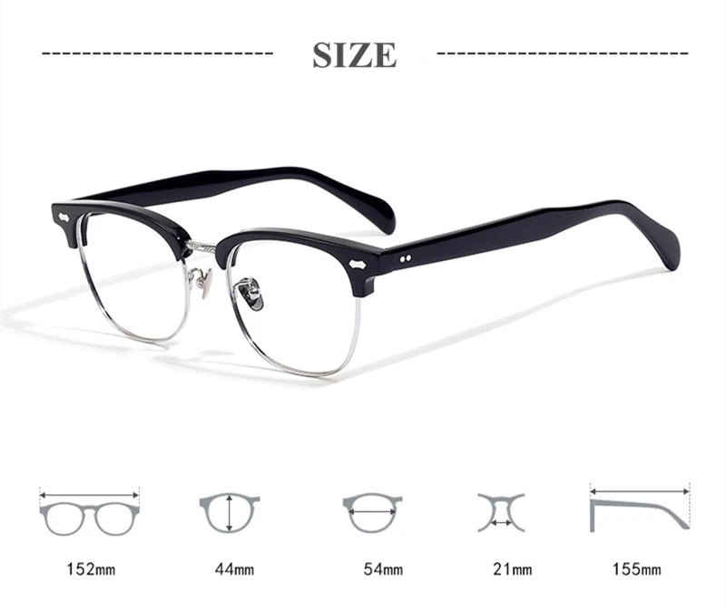 Stylish Unisex Black Titanium Acetate Square Eyeglasses Frame 49010 - Perfect for Work, Reading & Fashion Accessories