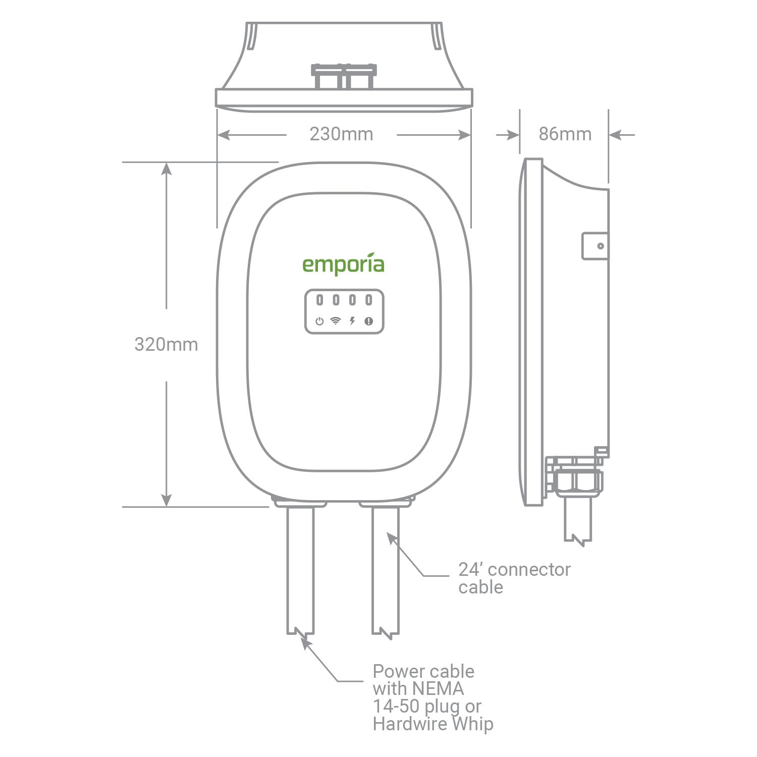 Emporia Level 2 EV Charger 48 Amp - J1772 Electric Vehicle Charger with 24ft Cable | Hardwired Installation | UL/Energy Star Certified | WiFi Enabled EVSE | Fast Charging for Tesla, Nissan, Chevy & More | Perfect for Home & Workplace Charging Stations (Black)