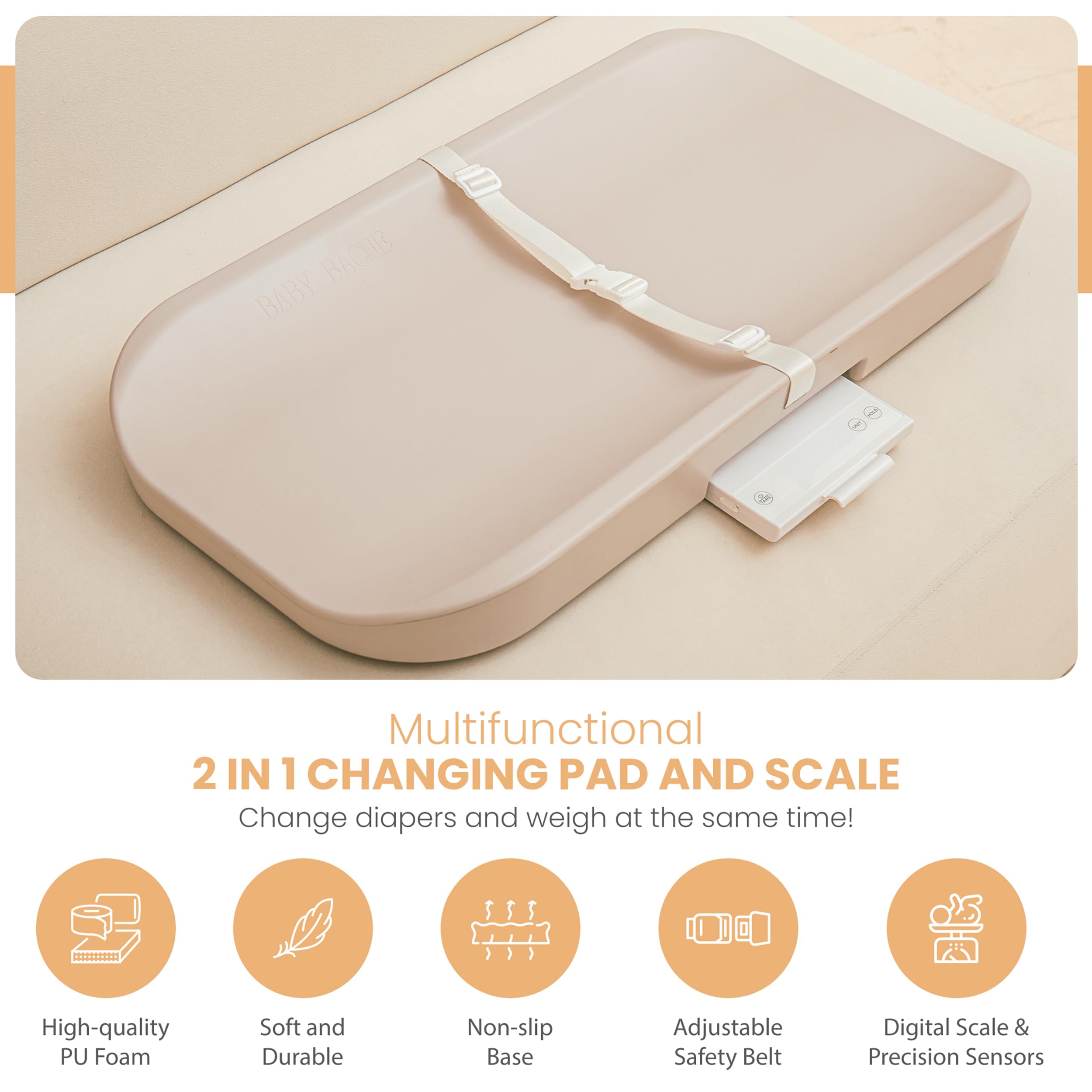 2 in 1 Baby Smart Scale & Waterproof Changing Pad with Safety Belt - Non-Slip, Wipeable & Portable Baby Care Essentials for Nursery, Travel & Home Use